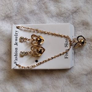 Heart Shaped Gold Tone Earrings & Necklace Fashion Jewelry Set